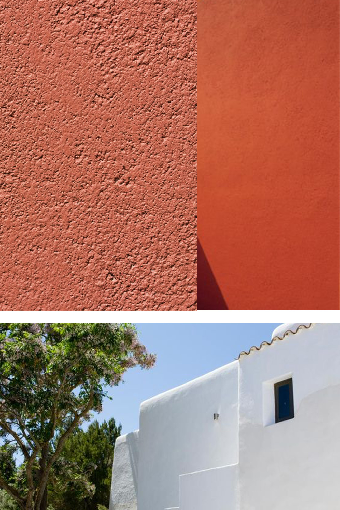 Detalles de las paredes rojas y blancas del Hotel Ibiza.